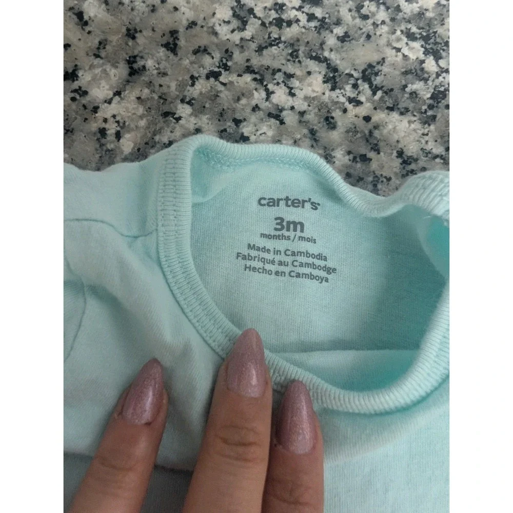 Carter's 3 Months 2pc Flamingo Sleeveless T-Shirt & Pants Set Light Blue Pink - Picture 2 of 2